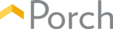 A logo for porch with a yellow arrow on a white background.