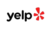 A yelp logo with a red star on a white background.