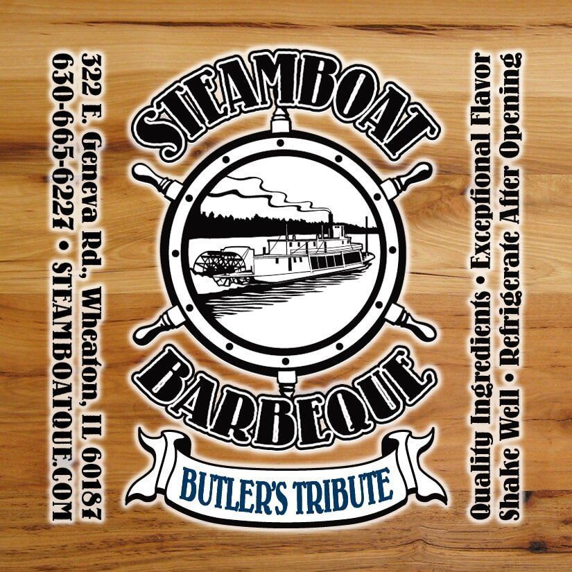A logo for steamboat barbeque butler 's tribute