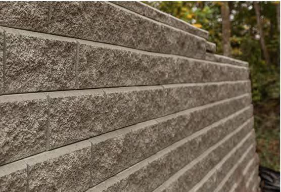 a close up of a brick wall with trees in the background .