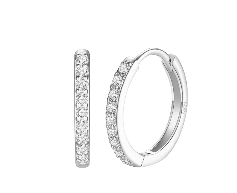 Silver 925 Huggie Hoops Silver Plated With Zircon