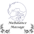 Logo: Massage with hands on face, flower and leaves. "NuBalance Massage".