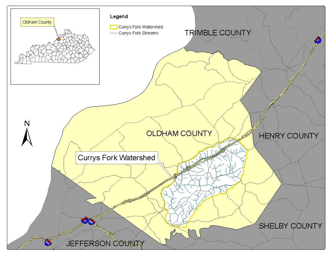 A map showing the location of oldham county