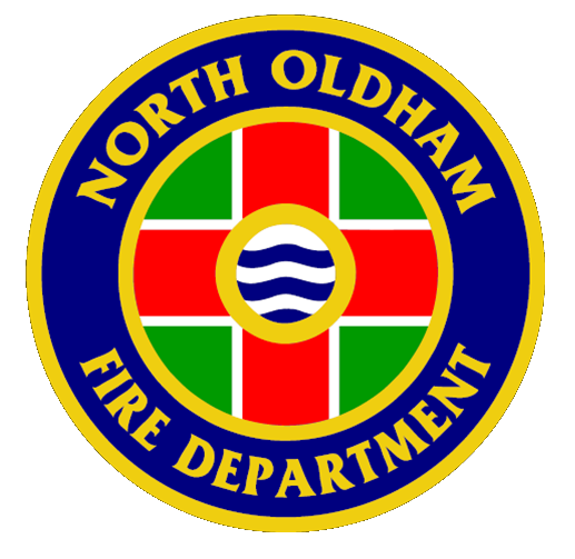 The logo for the north oldham fire department