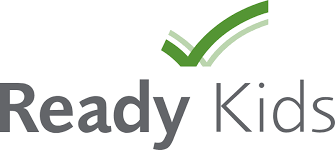 The logo for ready kids has a green check mark on it.