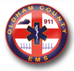 A logo for oldham county ems with a star of life