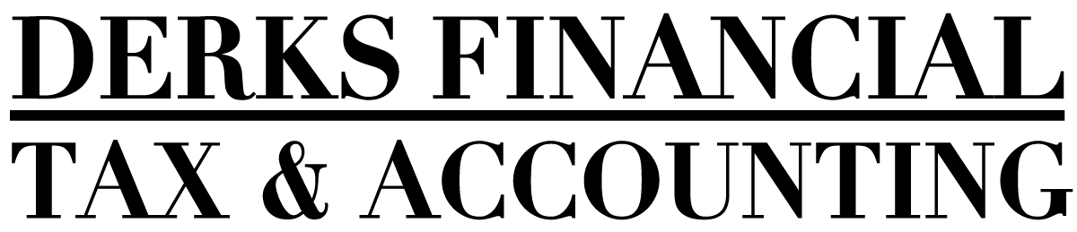 DERKS FINANCIAL logo with text in a dark serif font underlined with a black line.