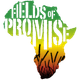 Fields of Promise logo in shape of African continent with gradient of Ethiopian flag colors in background
