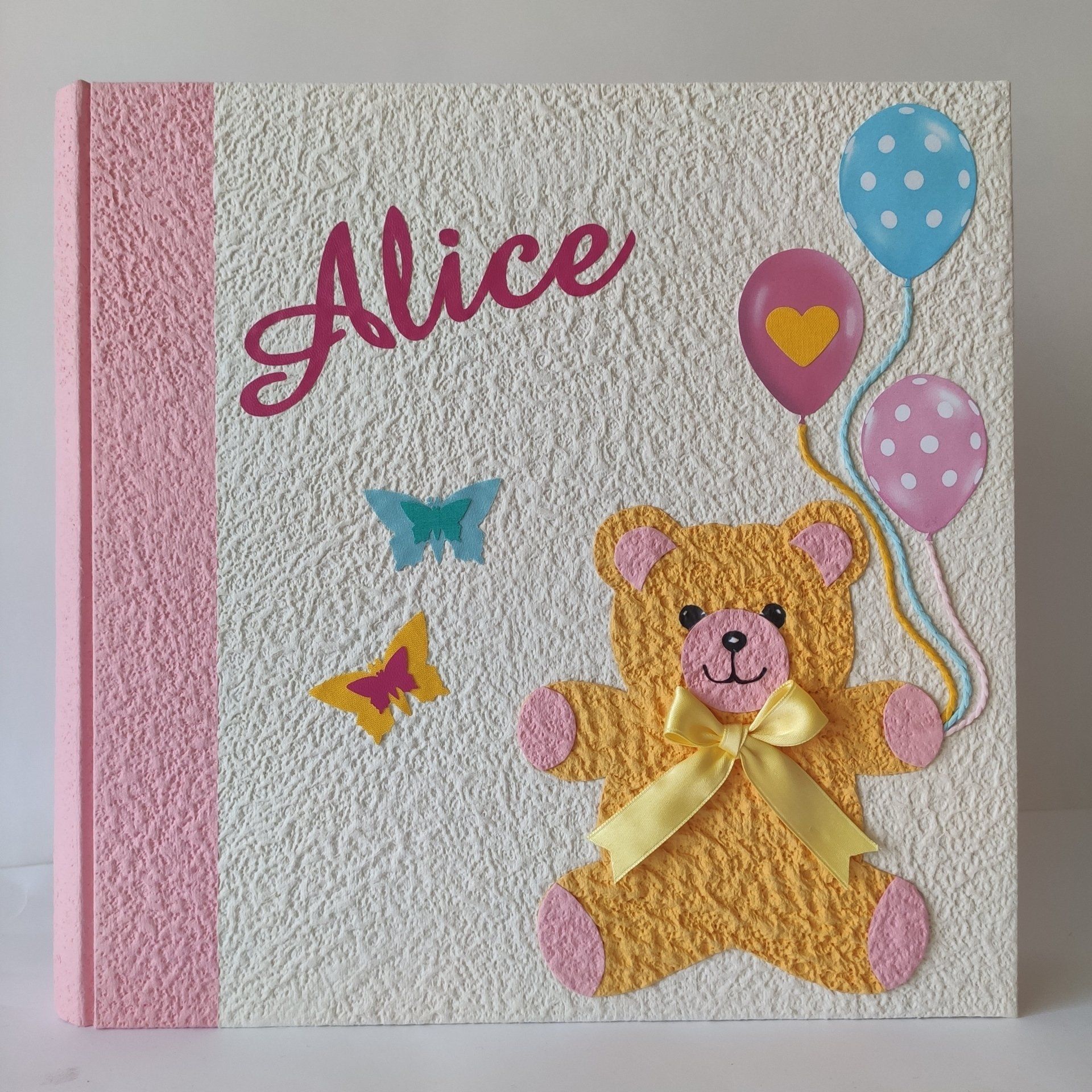 album fotografico legnoegrafite orso, orsetto, palloncini