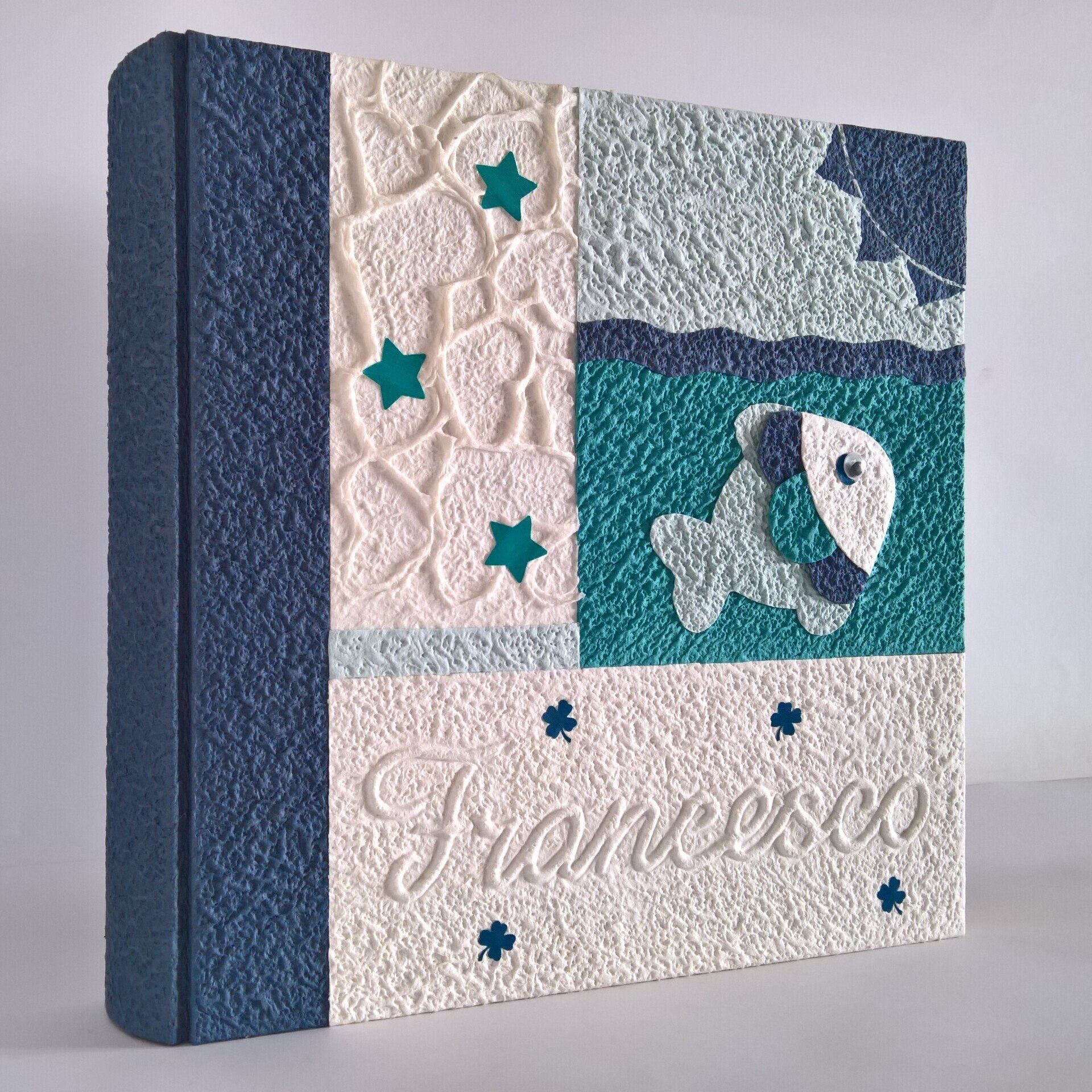 legnoegrafite legno e grafite album fotografico patchwork nome pesce 