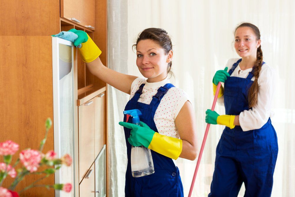 young female workers cleaning company