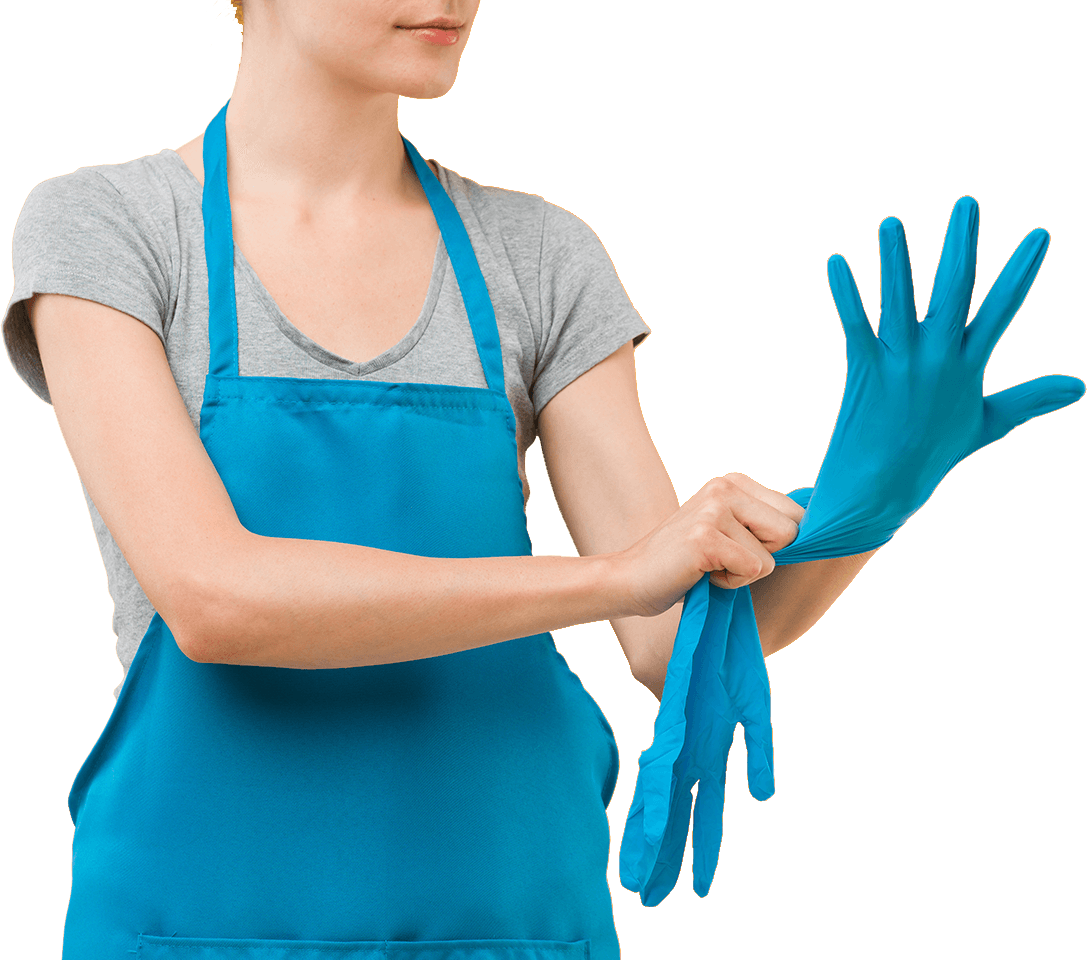 service house cleaner with yellow gloves