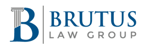 Logo for Brutus Law Group: Blue 'B' with a column, next to text 