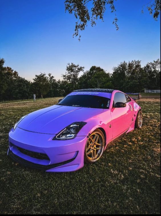 2006 Nissan 350Z with a lavender purple wrap, known as 'Zola the Z,'