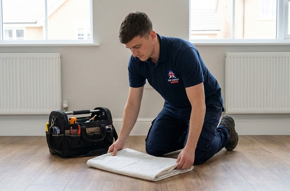 Tradesperson tidying and respecting a UK home after completing work