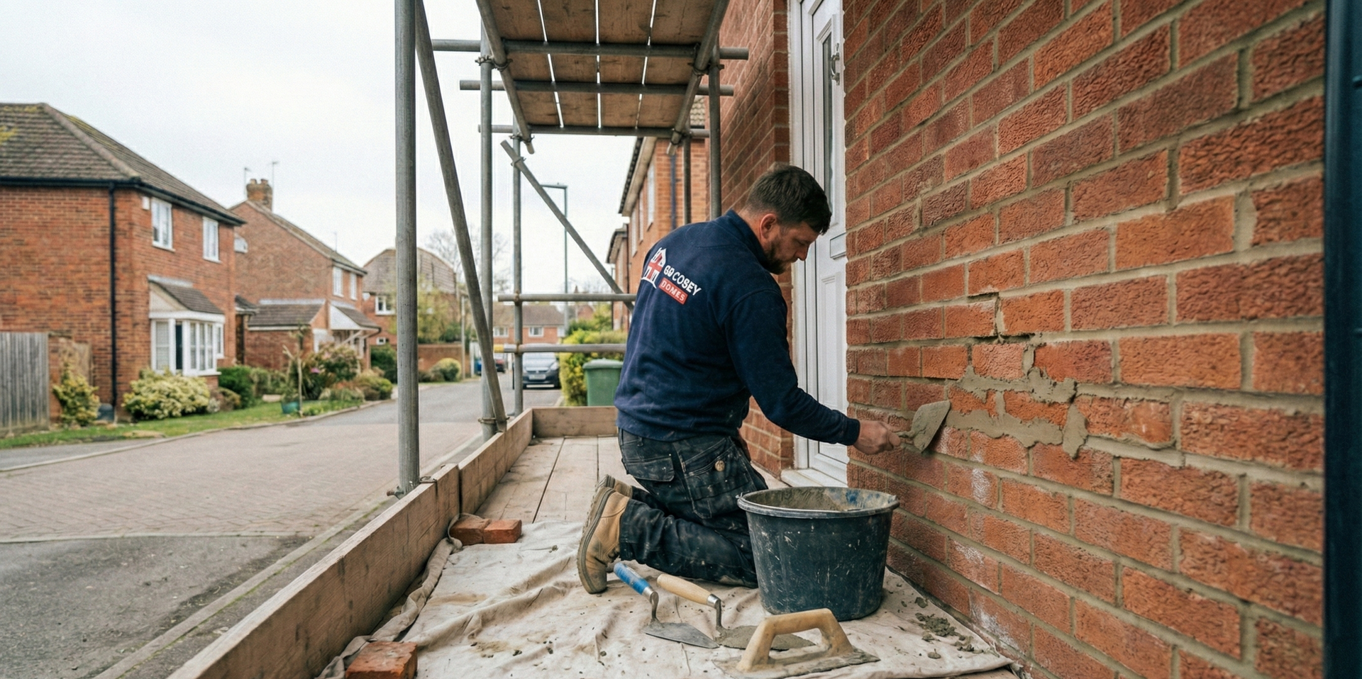 Remedial repair work area carefully prepared inside a UK home.