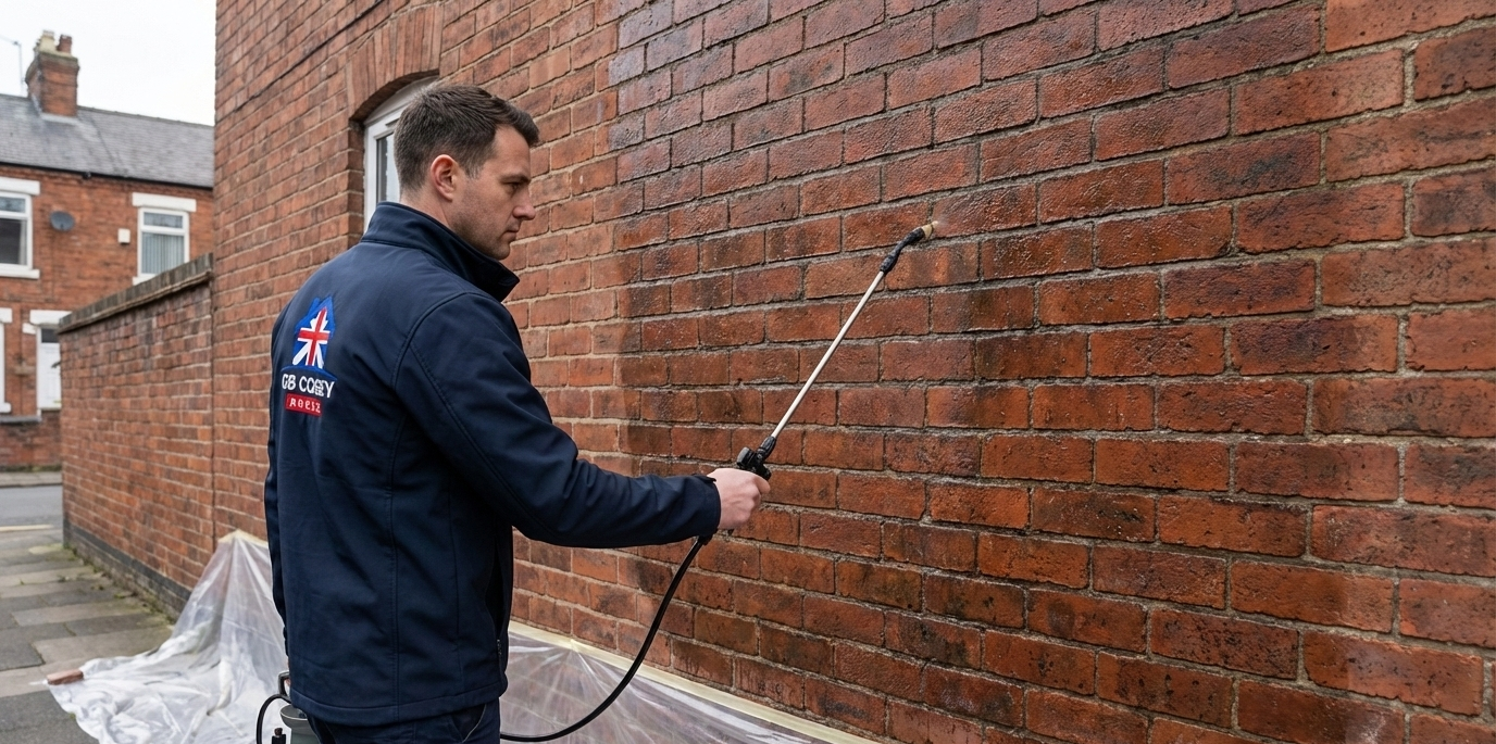 Specialist Stormdry masonry protection applied to UK brickwork.
