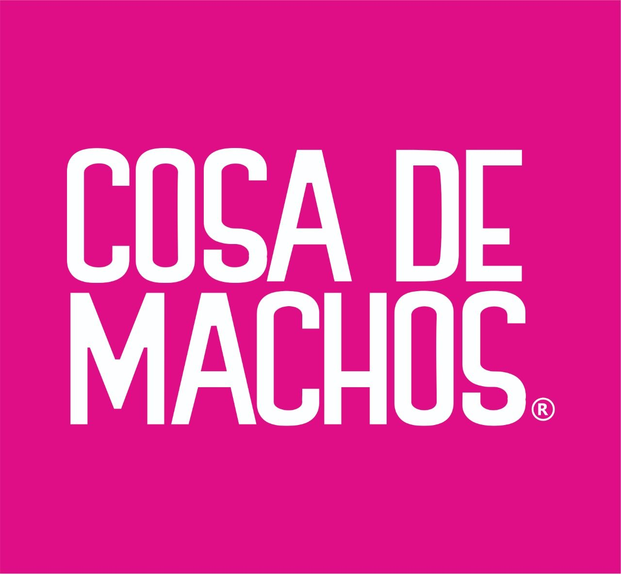 Logotipo rosa con texto blanco que dice “COSA DE MACHOS”