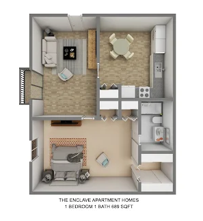 Enclave Apartments - 1 Bedroom Floor plan