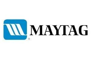 Maytag logo: blue square with white waves, black 