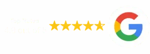Google logo with five gold stars.