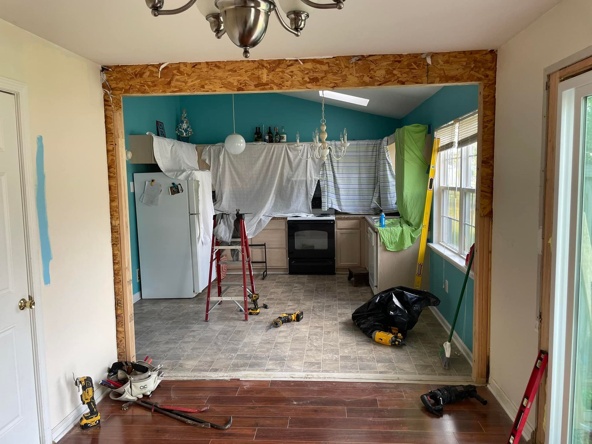 A kitchen is being remodeled in a house.