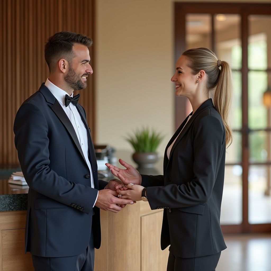 Business handshake at elegant reception in Zimbabwean property