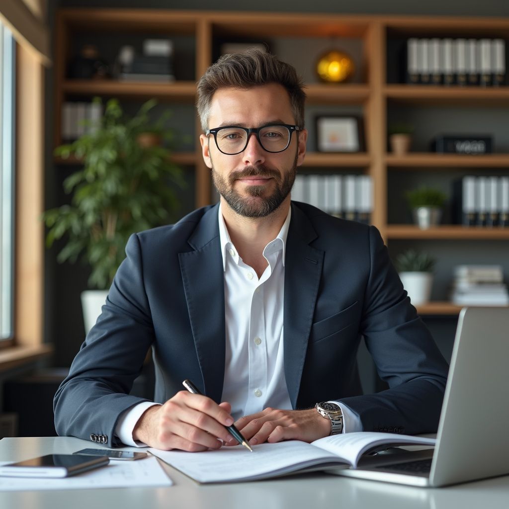 Professional working at office desk with laptop and phone in Zimbabwe