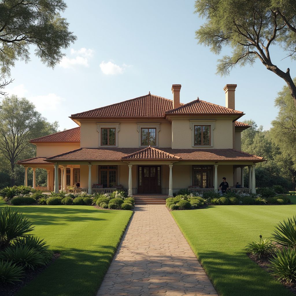 Luxury residential property in Zimbabwe with manicured lawn, trees, and brick walkway