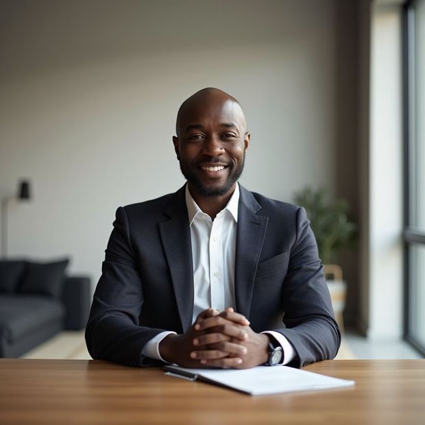 Professional working at office desk in luxury property management company in Zimbabwe