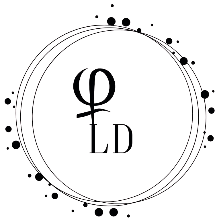 Circular logo with overlapping lines, dots, and stylized letters: