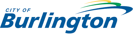 City of Burlington logo: blue text with wave design in yellow, green, and blue.