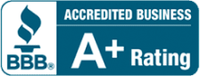 A blue sign that says accredited business a+ rating
