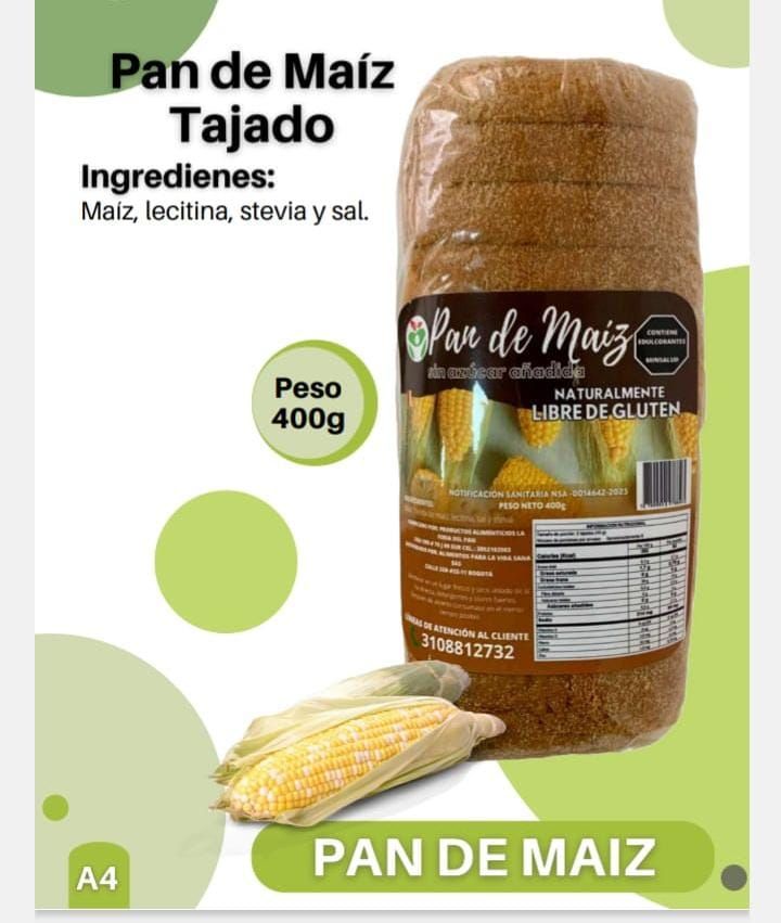 Un paquete de pan de maíz tajado con una imagen de una mazorca de maíz.
