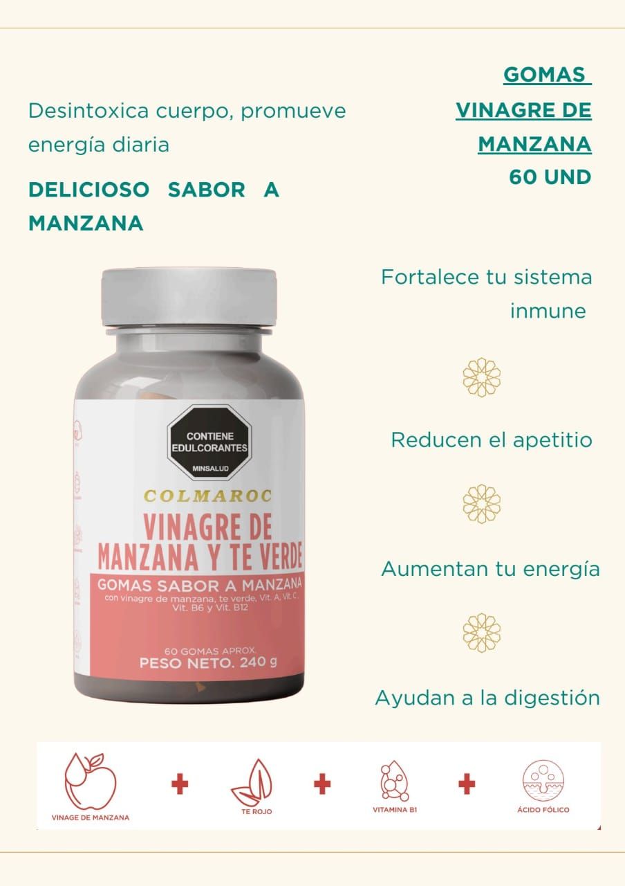 A bottle of vinagre de manzana y te verde on a white background.