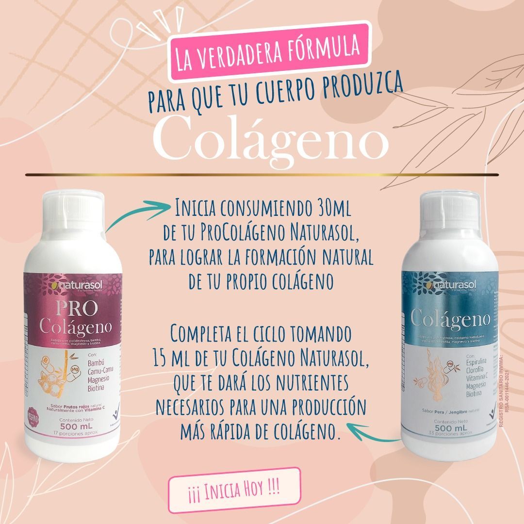 Dos botellas de pro colágeno sobre un fondo rosa.