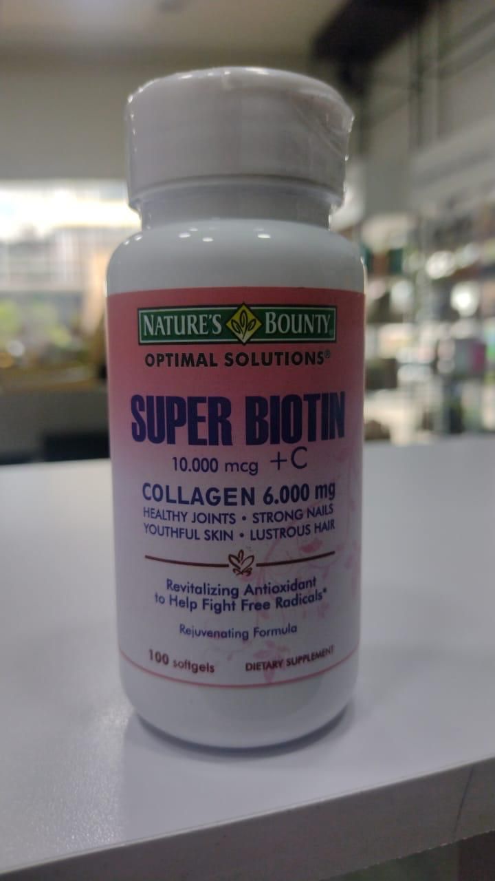 Una botella de colágeno súper biotina Nature's Bounty