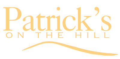 The logo for patrick 's on the hill is yellow