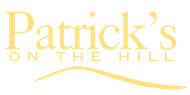 The logo for patrick 's on the hill is yellow