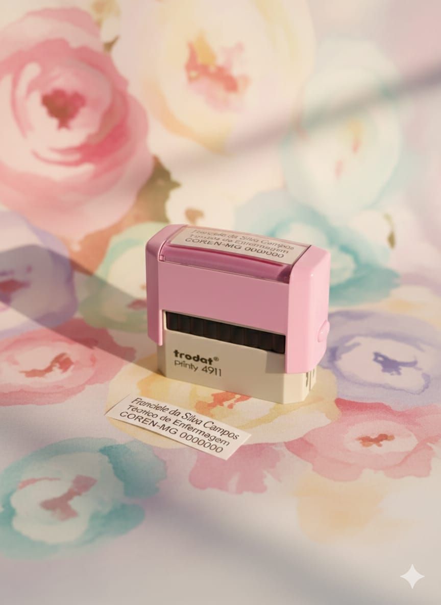 Um close de um selo trodat printy 4911 em um fundo branco.