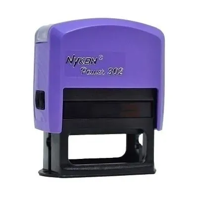 Carimbo autoentintado roxo e preto com etiquetas