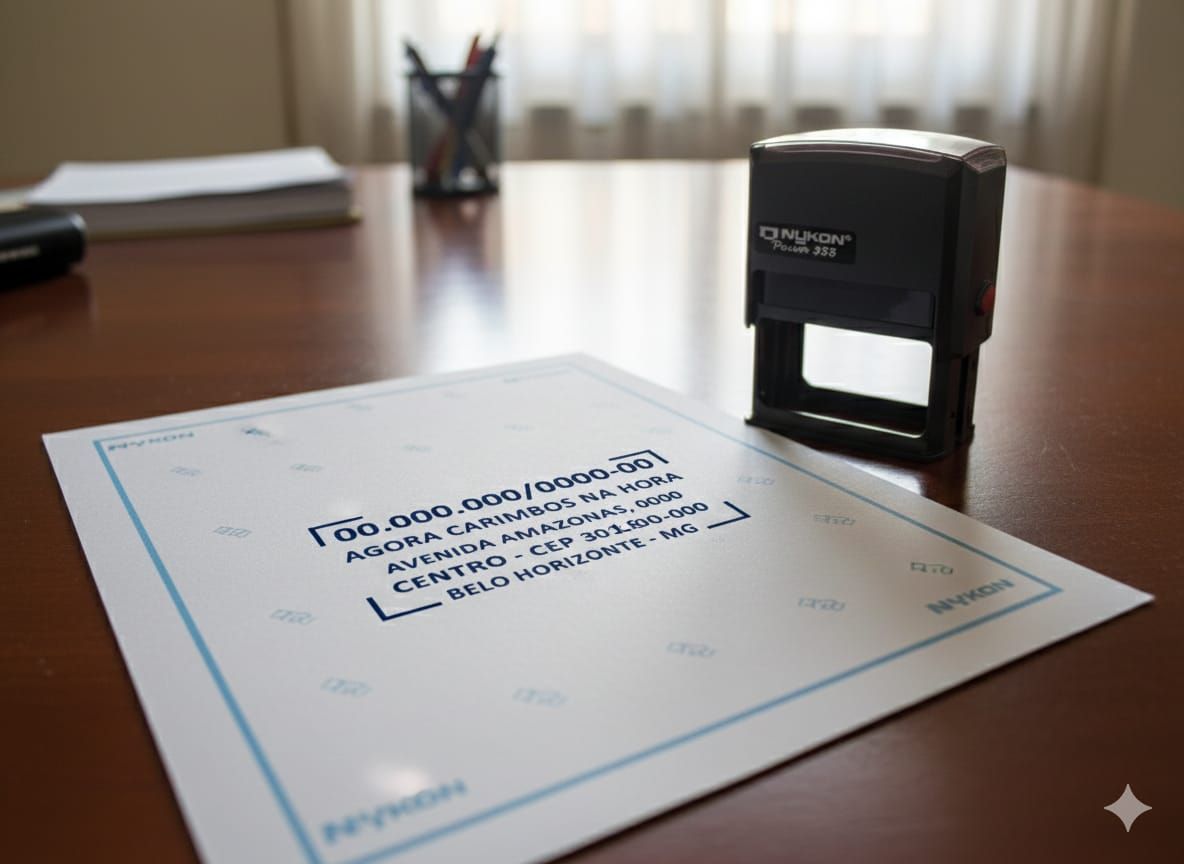 Um close de um selo trodat printy 4911 em um fundo branco.