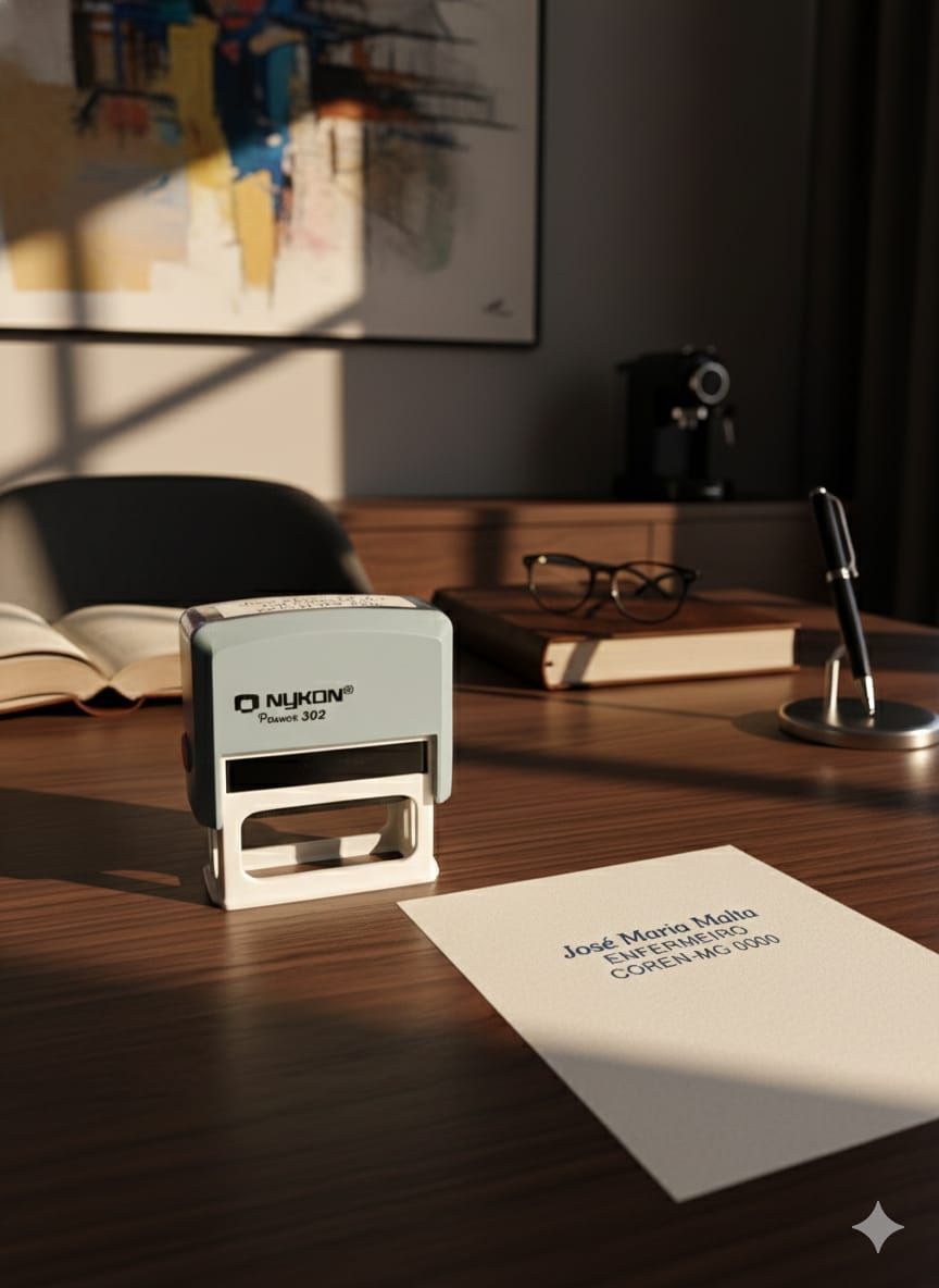 Um close de um selo trodat printy 4911 em um fundo branco.