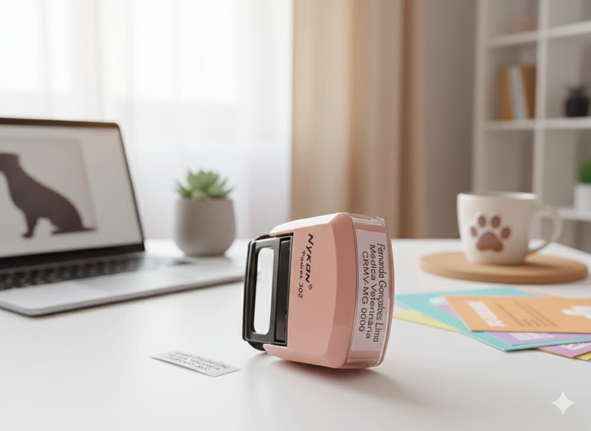 Um close de um selo trodat printy 4911 em um fundo branco.