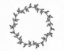 Uma coroa de folhas em um círculo sobre um fundo branco.