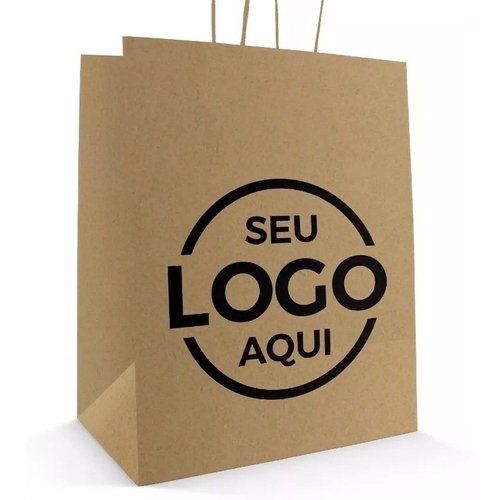 Um saco de papel pardo com as palavras seu logotipo aqui nele