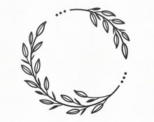 Um desenho em preto e branco de uma coroa de folhas em um fundo branco.