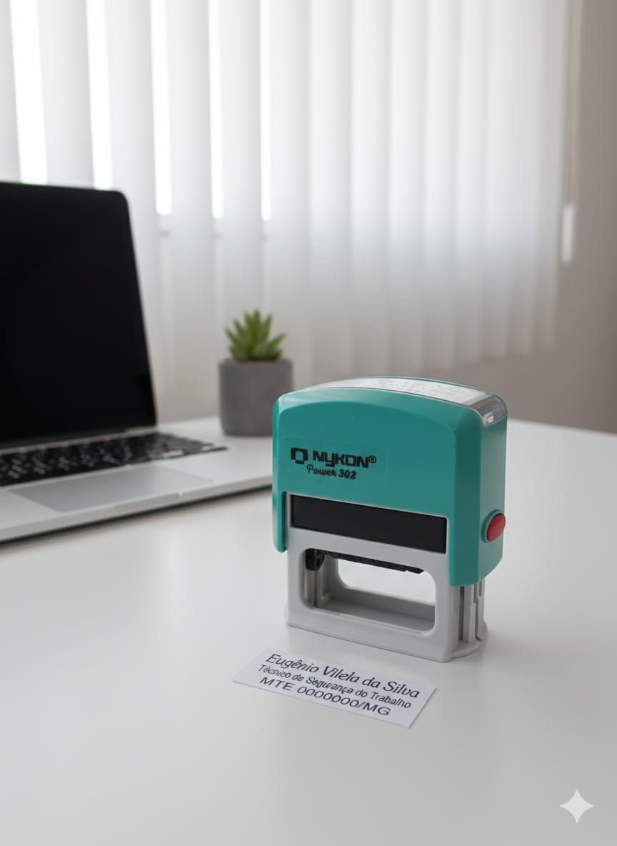 Um close de um selo trodat printy 4911 em um fundo branco.