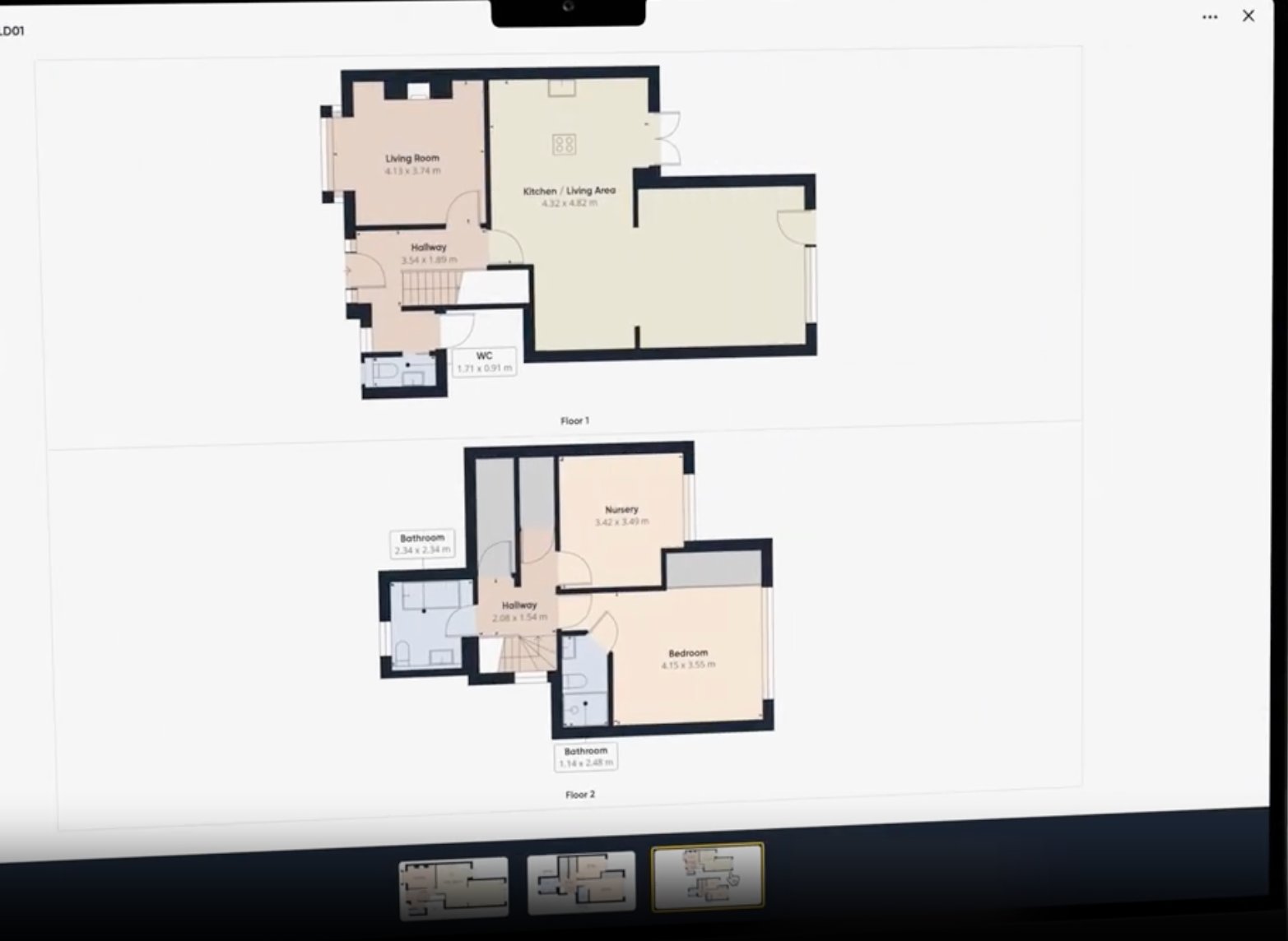 Floor plan layouts of a two-story residence, showing rooms and dimensions.