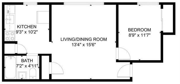Floor Plan: 1 Bed · 1 Bath